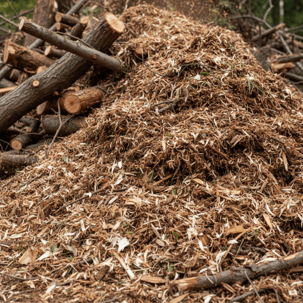 Close-up of forestry mulch material