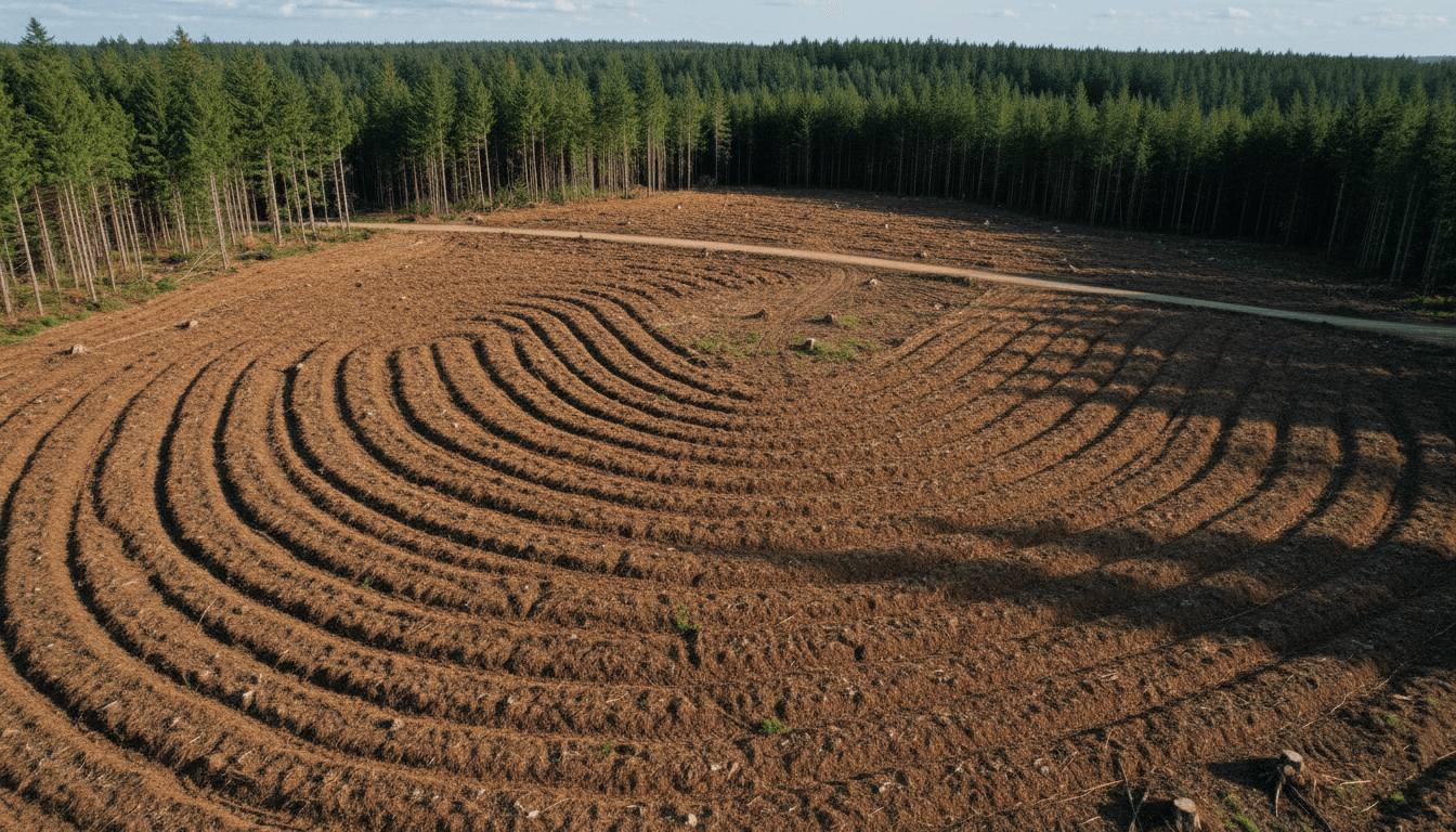 Professional land clearing showing before and after results with forestry mulching applied