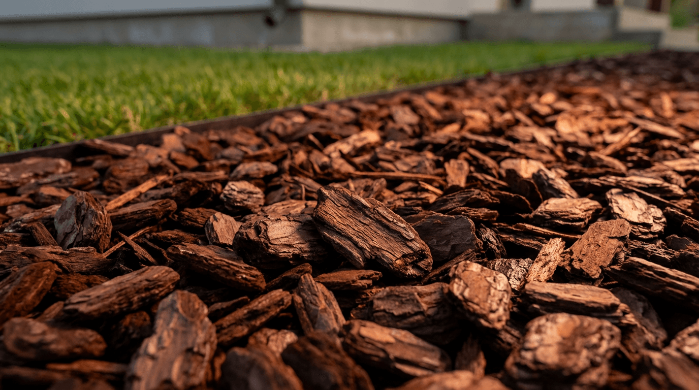Close-up of freshly applied forestry mulch showing quality and consistency